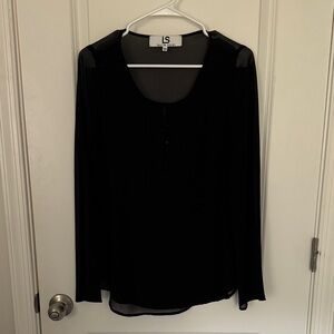 Women's Classic Black Long Sleeve See Through Blouse